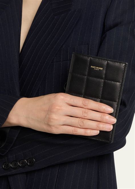 Saint Laurent Passport Case in Quilted Smooth Leather.